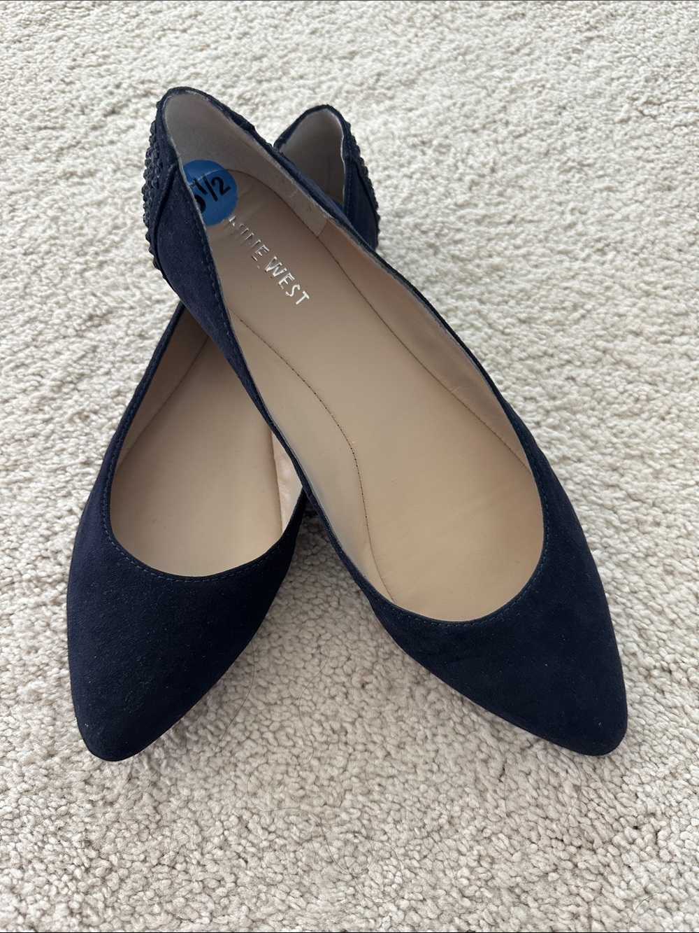 Nine West Navy Suede Pointed-Toe Flats- Navy Blue.